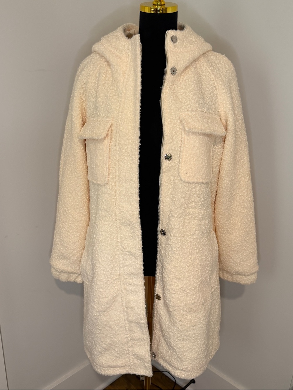 BCBGMaxAzria Women’s Cream Hooded Teddy Coat